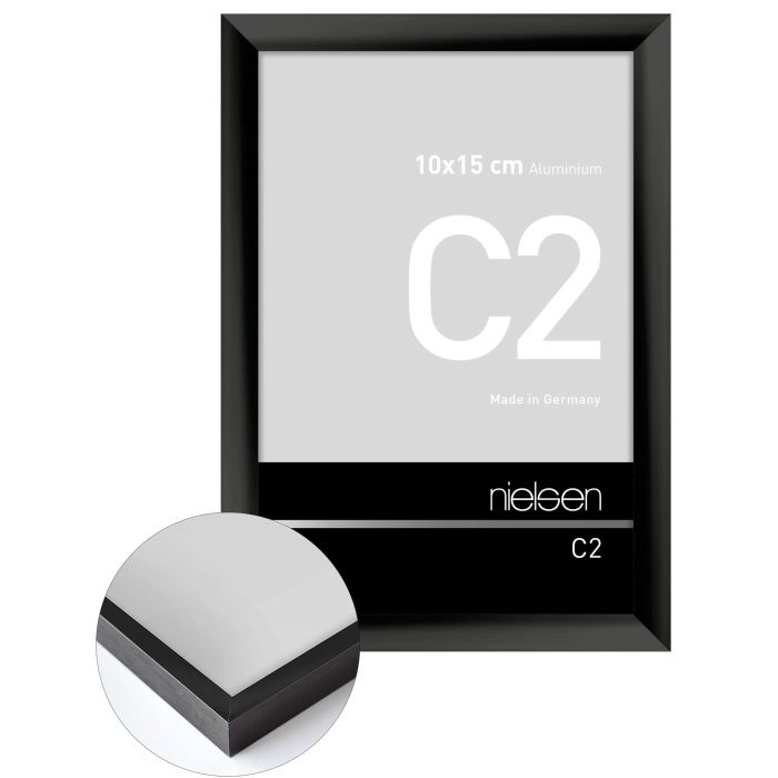 Aluminium Bilderrahmen C2, 10 x 15 cm, Schwarz, glänzend, Glas