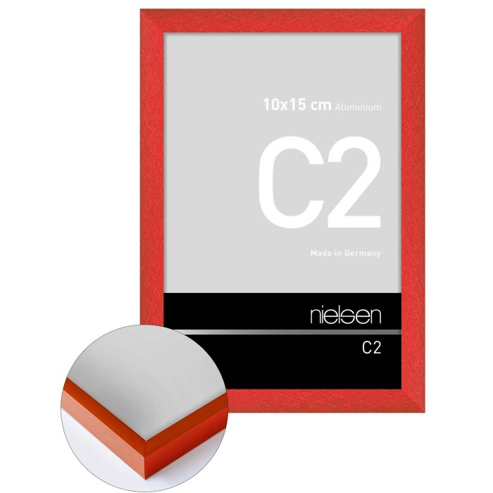 Aluminium Bilderrahmen C2, 10 x 15 cm, Rot, gebürstet, Glas