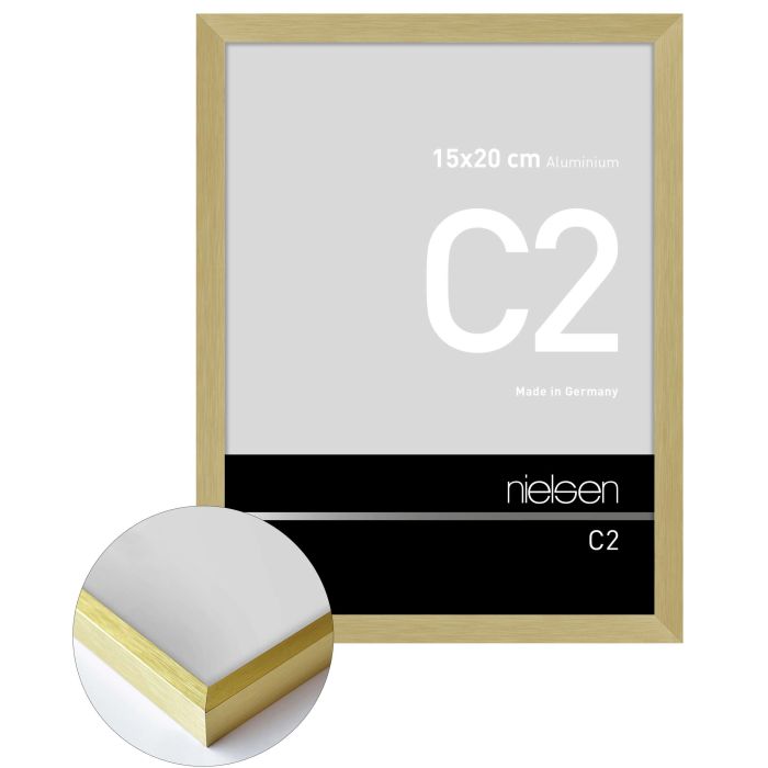 Aluminium Bilderrahmen C2, 15 x 20 cm, Gold, gebürstet, Glas