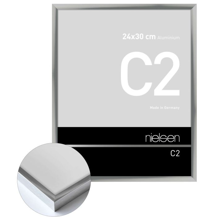 Aluminium Bilderrahmen C2, 24 x 30 cm, Silber, glänzend, Glas