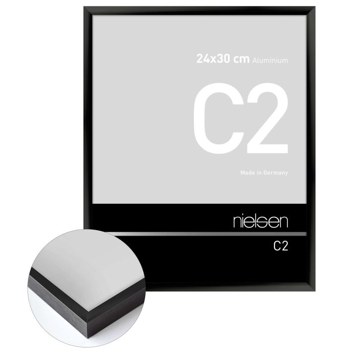 Aluminium Bilderrahmen C2, 24 x 30 cm, Schwarz, glänzend, Glas