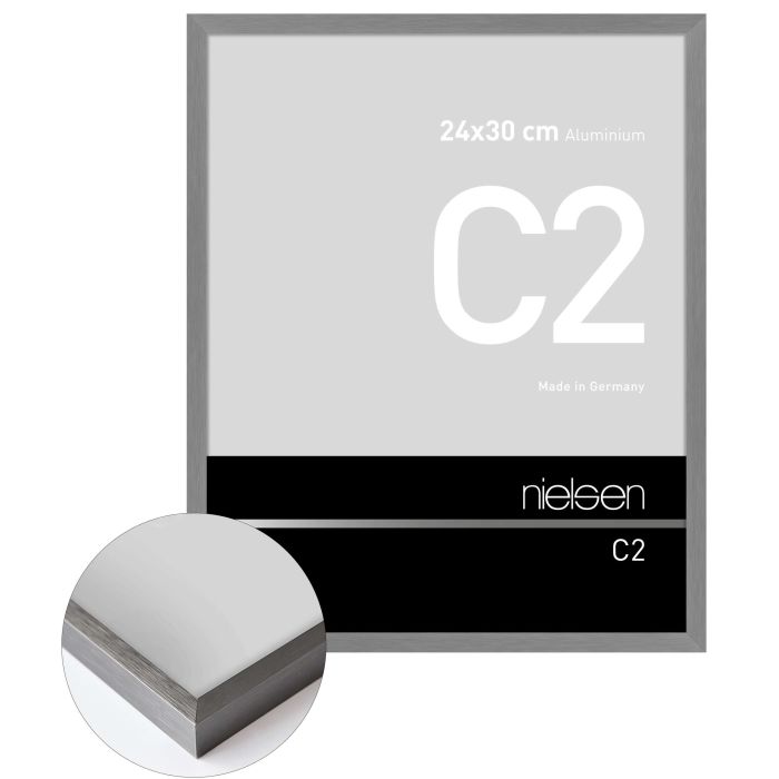 Aluminium Bilderrahmen C2, 24 x 30 cm, Grau, gebürstet, Glas
