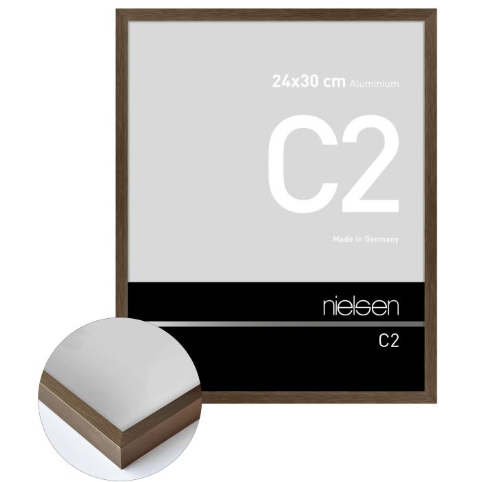 Aluminium Bilderrahmen C2, 24 x 30 cm, Braun, gebürstet, Glas