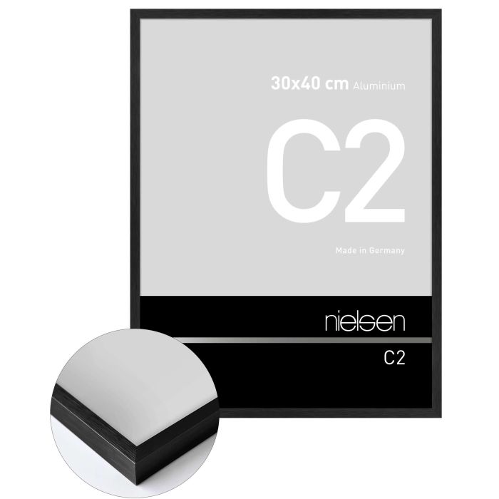 Aluminium Bilderrahmen C2, 30 x 40 cm, Schwarz, gebürstet, Glas