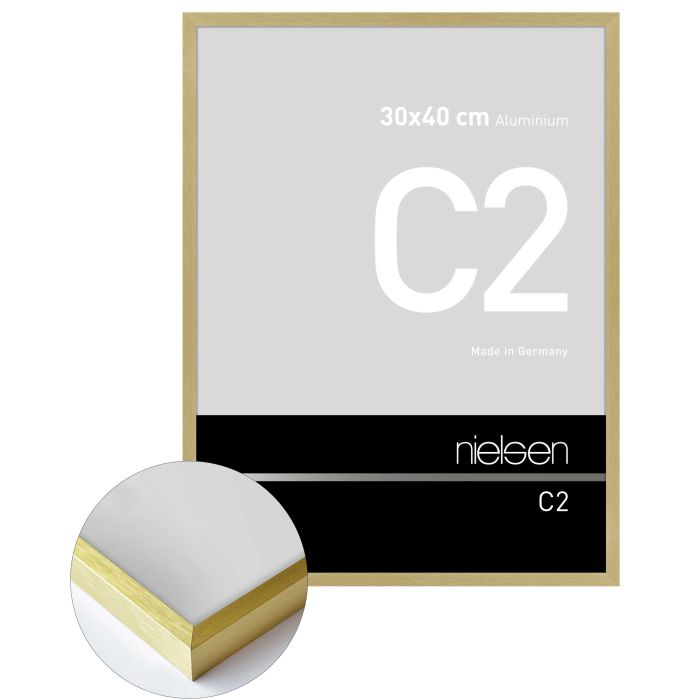 Aluminium Bilderrahmen C2, 30 x 40 cm, Gold, gebürstet, Glas