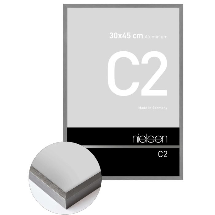 Aluminium Bilderrahmen C2, 30 x 45 cm, Grau, gebürstet, Glas