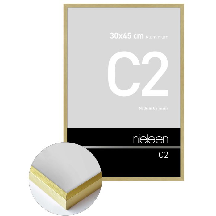Aluminium Bilderrahmen C2, 30 x 45 cm, Gold, gebürstet, Glas