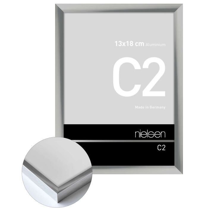 Aluminium Bilderrahmen C2, 13 x 18 cm, Silber, glänzend, Glas