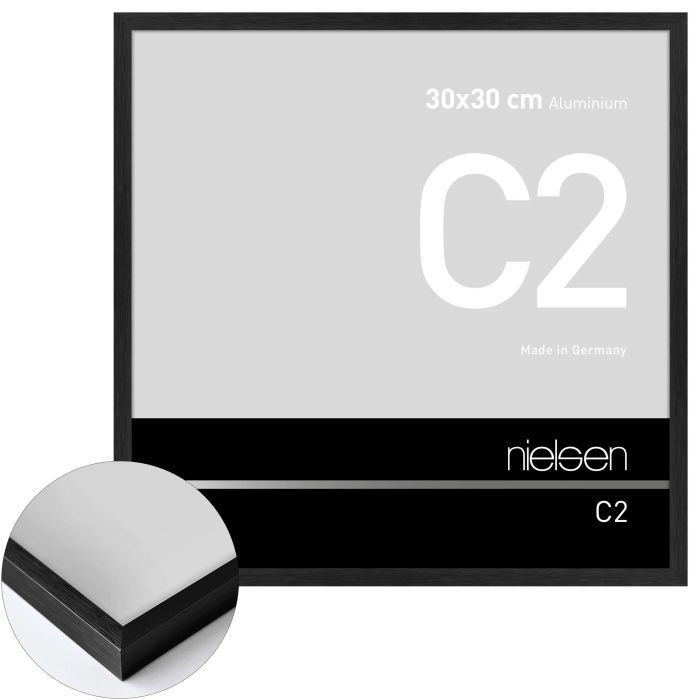 Aluminium Bilderrahmen C2, 30 x 30 cm, Schwarz, gebürstet, Glas