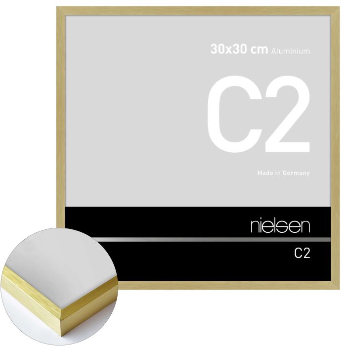 Aluminium Bilderrahmen C2, 30 x 30 cm, Gold, gebürstet, Glas