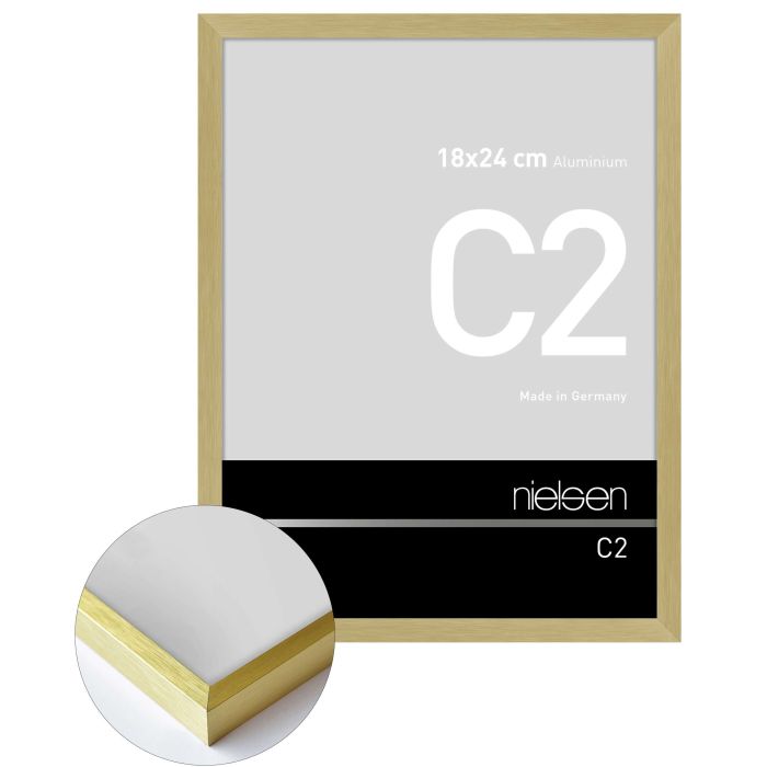 Aluminium Bilderrahmen C2, 18 x 24 cm, Gold, gebürstet, Glas