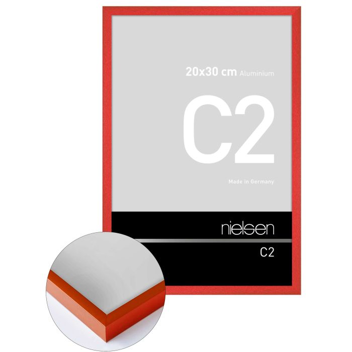 Aluminium Bilderrahmen C2, 20 x 30 cm, Rot, gebürstet, Glas