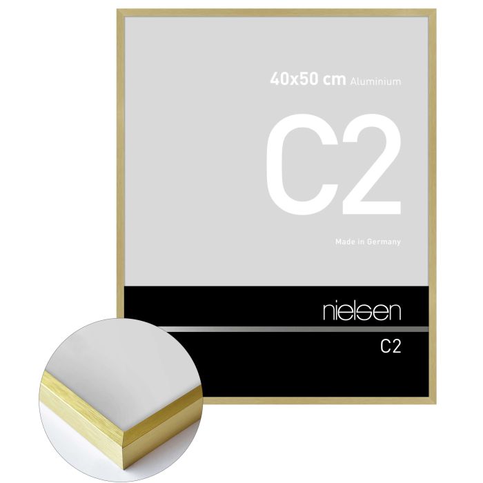 Aluminium Bilderrahmen C2, 40 x 50 cm, Gold, gebürstet, Glas
