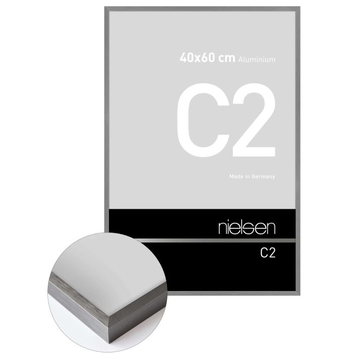Aluminium Bilderrahmen C2, 40 x 60 cm, Grau, gebürstet, Glas