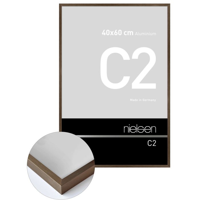 Aluminium Bilderrahmen C2, 40 x 60 cm, Braun, gebürstet, Glas