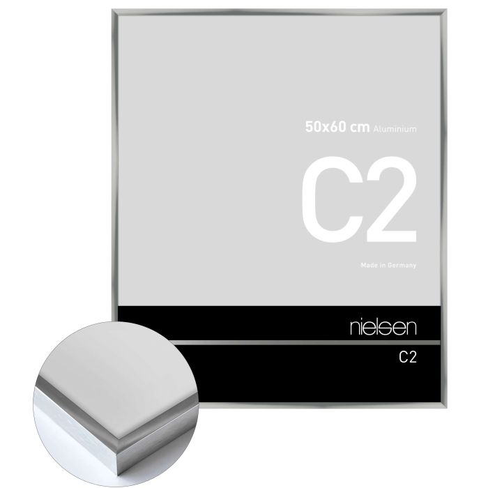 Aluminium Bilderrahmen C2, 50 x 60 cm, Silber, glänzend, Glas