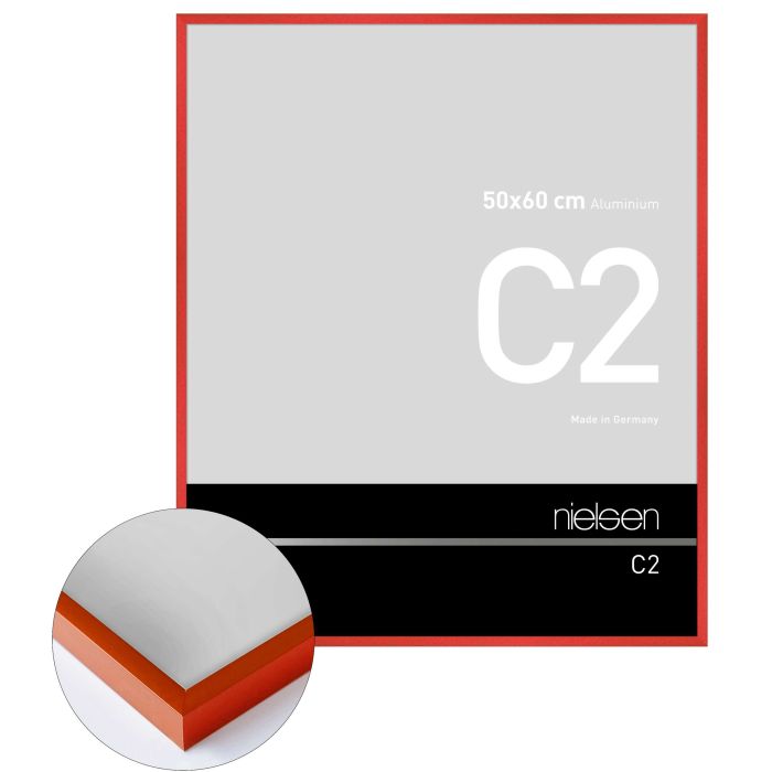 Aluminium Bilderrahmen C2, 50 x 60 cm, Rot, gebürstet, Glas
