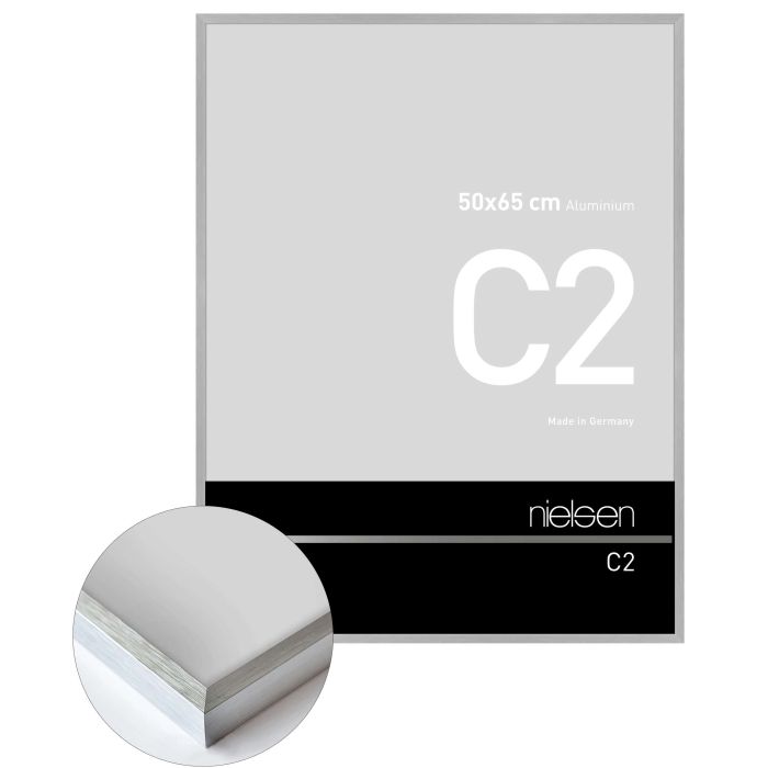 Aluminium Bilderrahmen C2, 50 x 65 cm, Silber, gebürstet, Glas