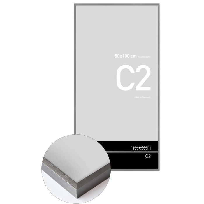 Aluminium Bilderrahmen C2, 50 x 100 cm, Grau, gebürstet, Glas