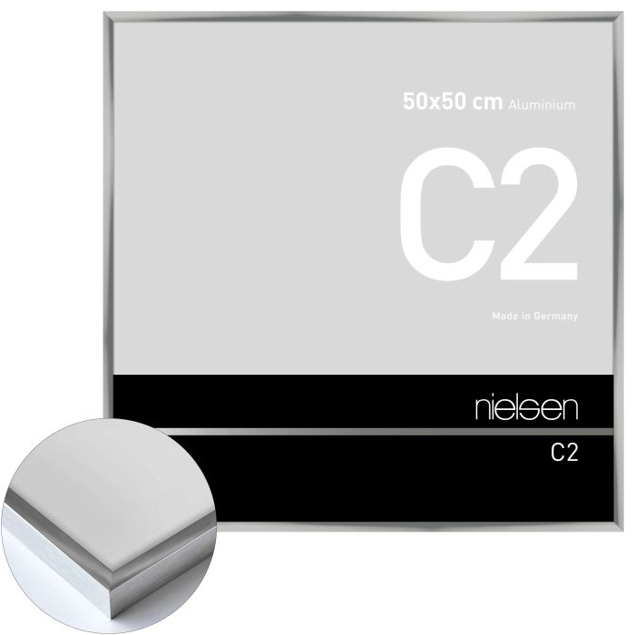 Aluminium Bilderrahmen C2, 50 x 50 cm, Silber, glänzend, Glas