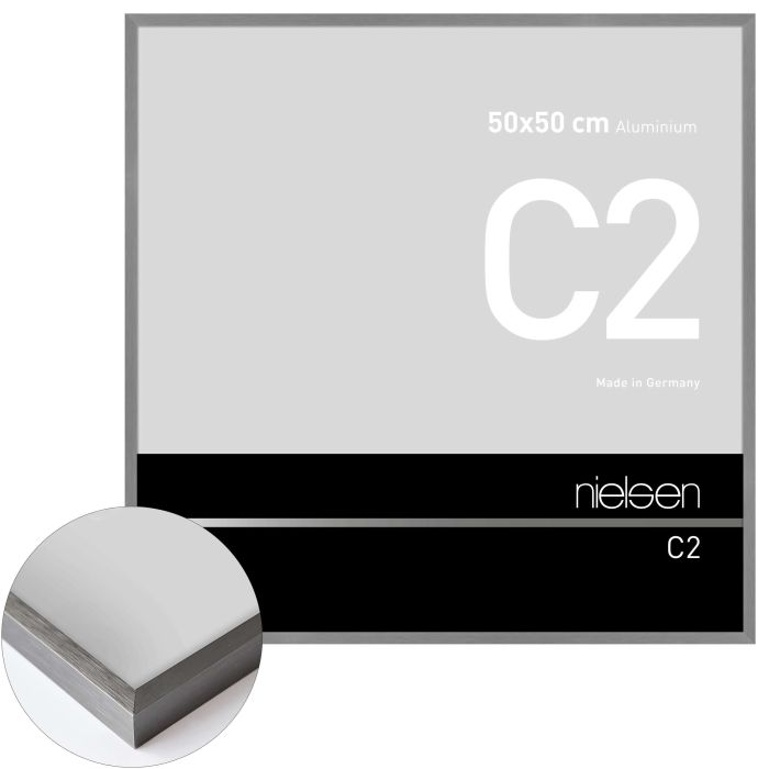 Aluminium Bilderrahmen C2, 50 x 50 cm, Grau, gebürstet, Glas