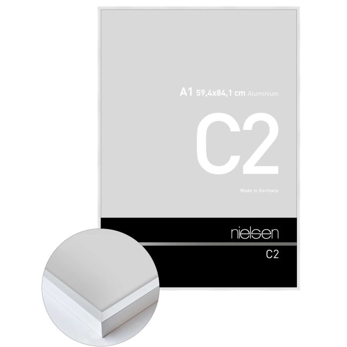 Aluminium Bilderrahmen C2, 59,4 x 84,1 cm (A1), Weiß, glänzend, Glas
