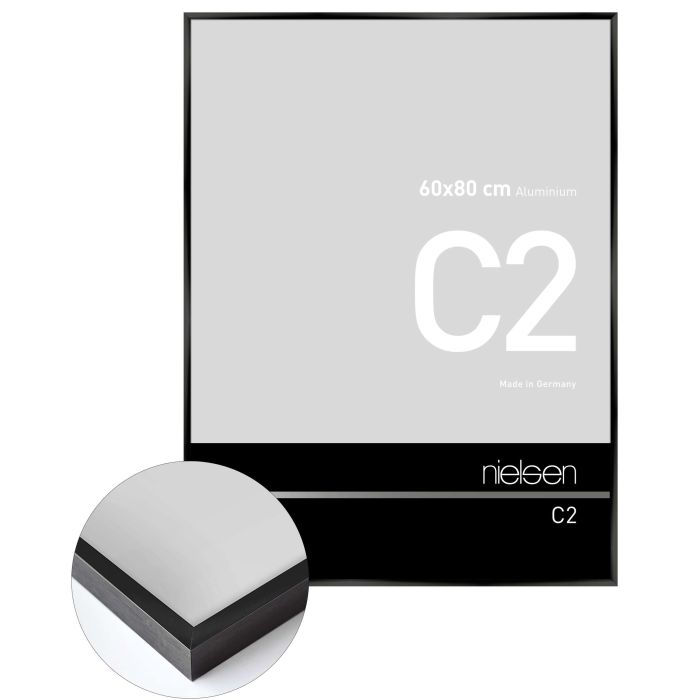 Aluminium Bilderrahmen C2, 60 x 80 cm, Schwarz, glänzend, Glas