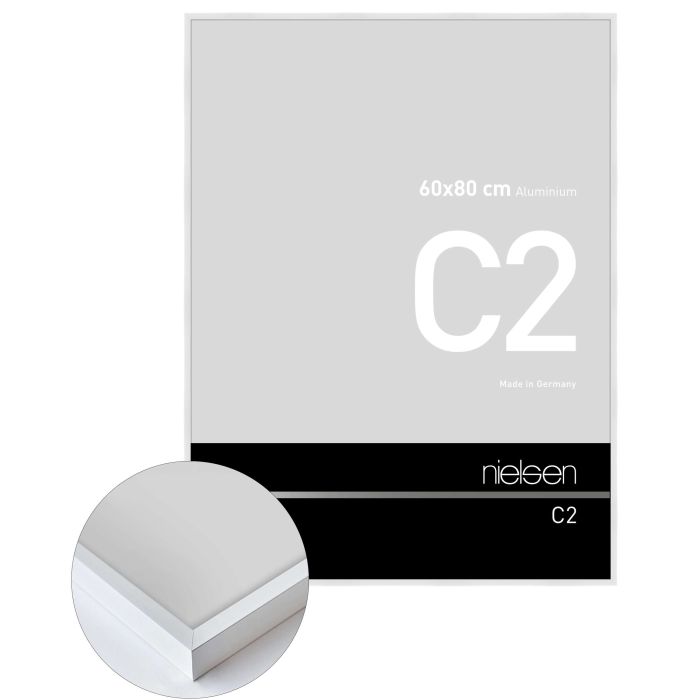 Aluminium Bilderrahmen C2, 60 x 80 cm, Weiß, glänzend, Glas