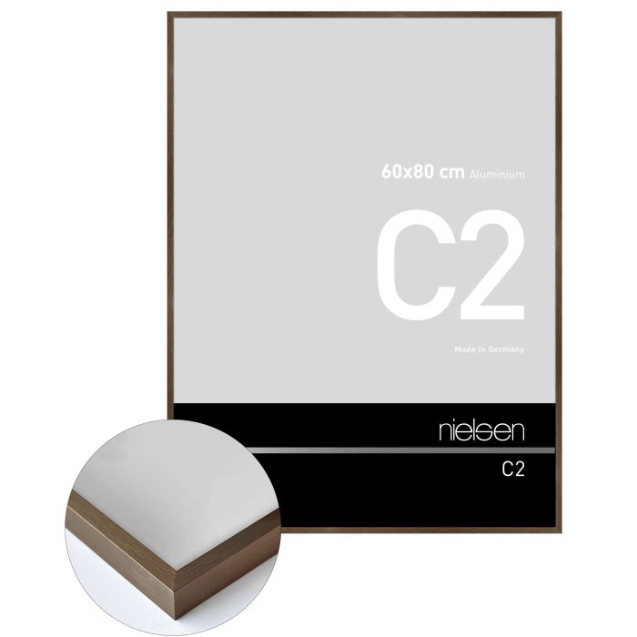 Aluminium Bilderrahmen C2, 60 x 80 cm, Braun, gebürstet, Glas