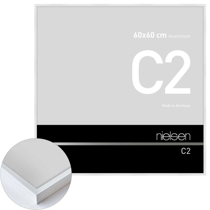 Aluminium Bilderrahmen C2, 60 x 60 cm, Weiß, glänzend, Glas