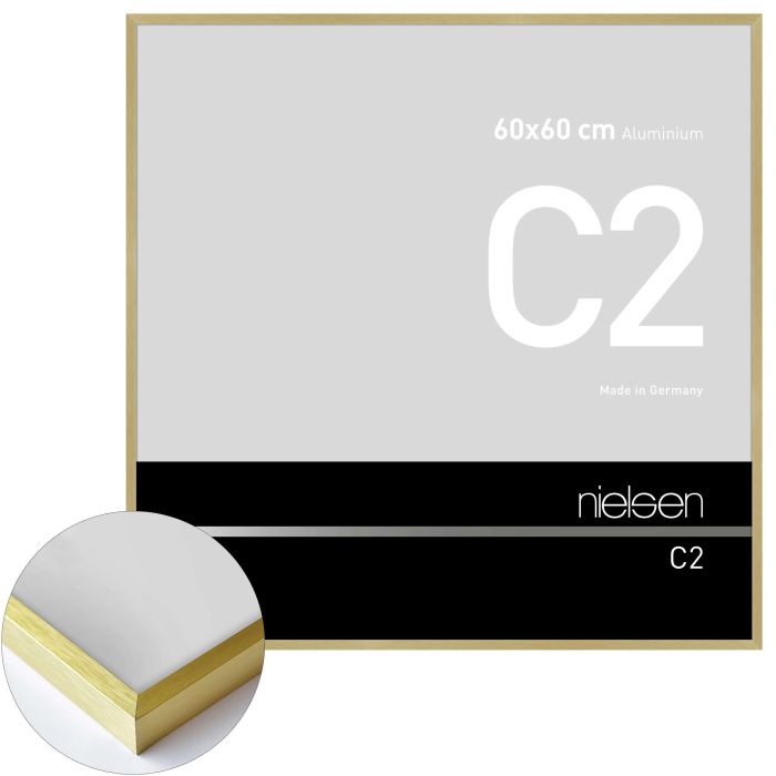 Aluminium Bilderrahmen C2, 60 x 60 cm, Gold, gebürstet, Glas