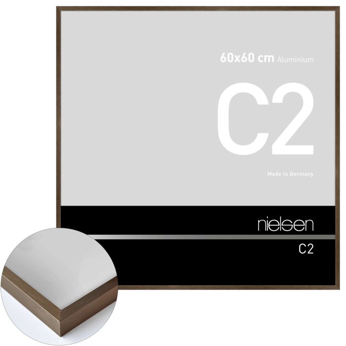 Aluminium Bilderrahmen C2, 60 x 60 cm, Braun, gebürstet, Glas