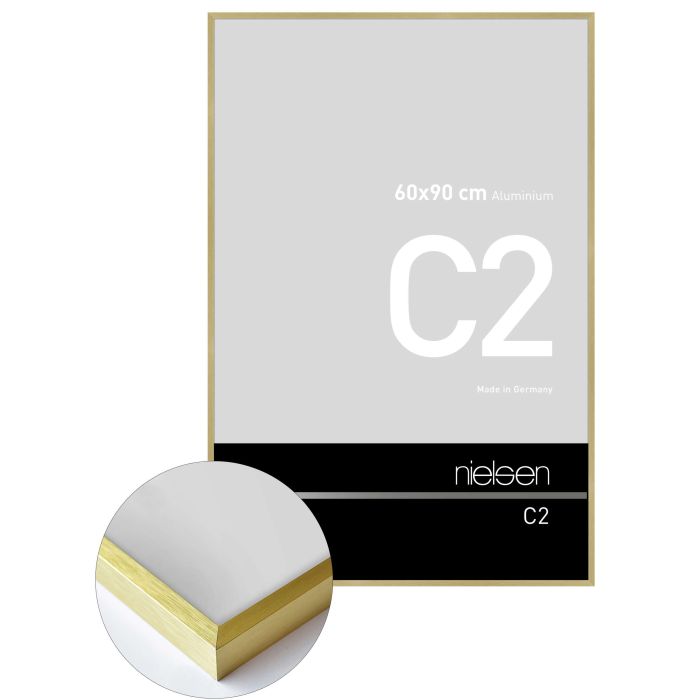 Aluminium Bilderrahmen C2, 60 x 90 cm, Gold, gebürstet, Glas