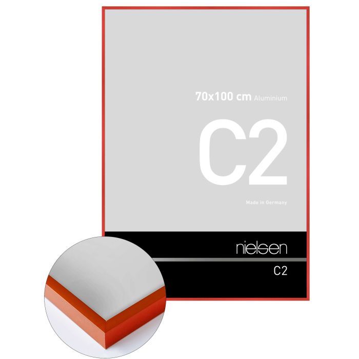 Aluminium Bilderrahmen C2, 70 x 100 cm, Rot, gebürstet, Glas