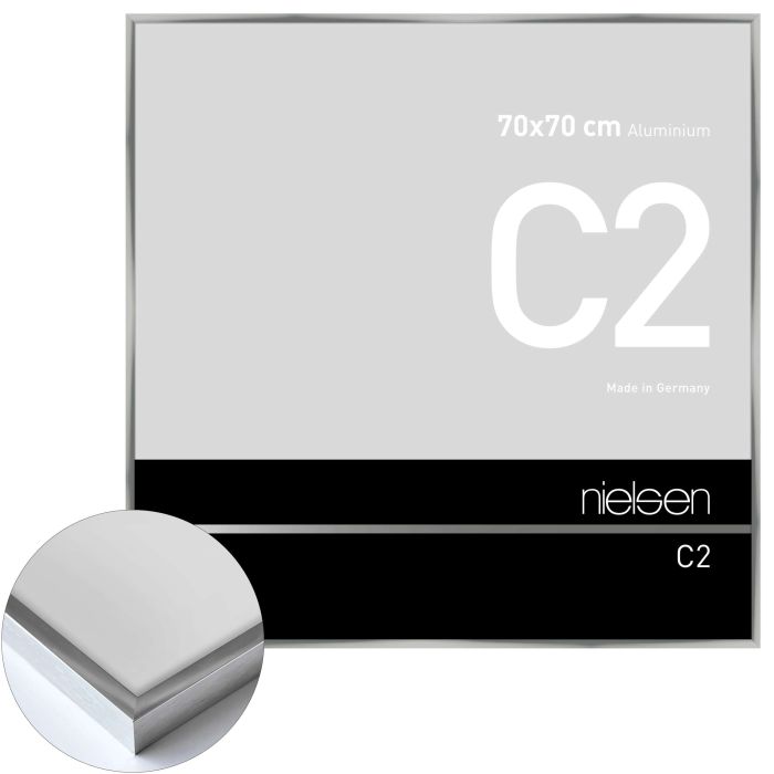 Aluminium Bilderrahmen C2, 70 x 70 cm, Silber, glänzend, Glas