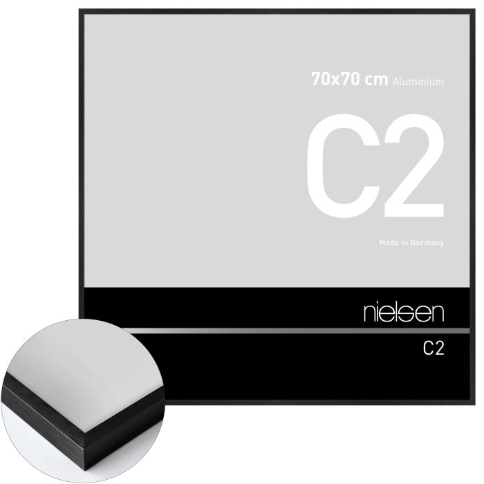 Aluminium Bilderrahmen C2, 70 x 70 cm, Schwarz, gebürstet, Glas