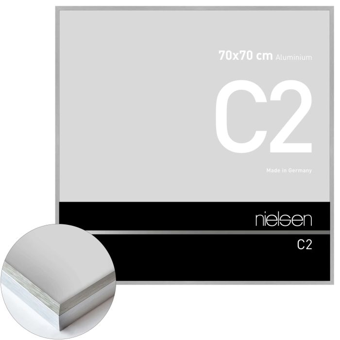 Aluminium Bilderrahmen C2, 70 x 70 cm, Silber, gebürstet, Glas