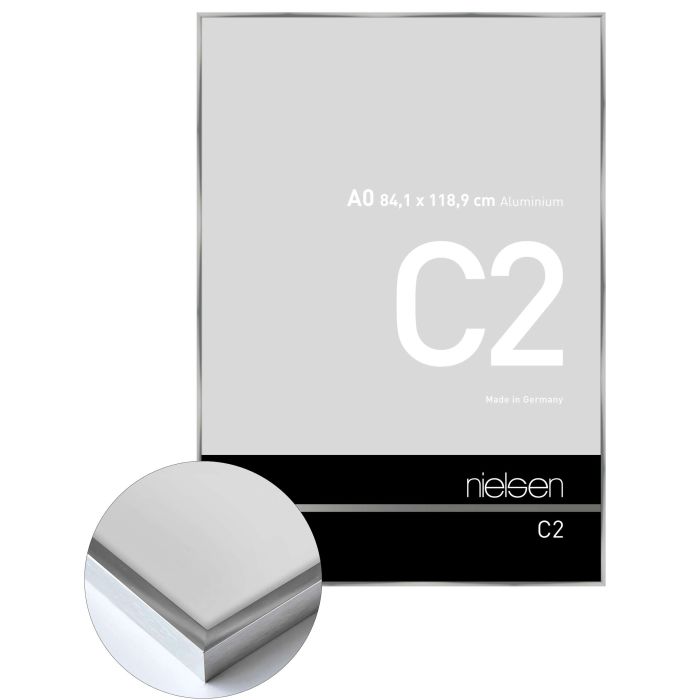 Aluminium Bilderrahmen C2, 84,1 x 118,9 cm (A0), Silber, glänzend, Glas