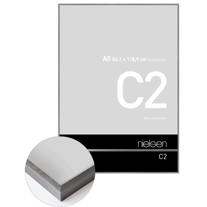 Aluminium Bilderrahmen C2, 84,1 x 118,9 cm (A0), Grau, gebürstet, Glas