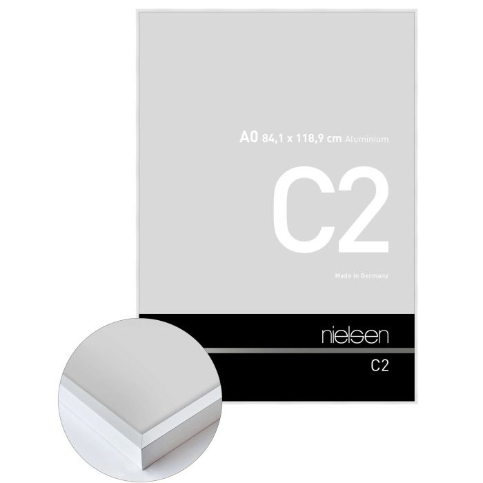 Aluminium Bilderrahmen C2, 84,1 x 118,9 cm (A0), Weiß, glänzend, Glas