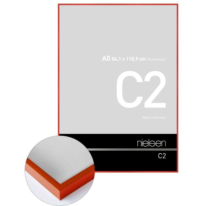 Aluminium Bilderrahmen C2, 84,1 x 118,9 cm (A0), Rot, gebürstet, Glas