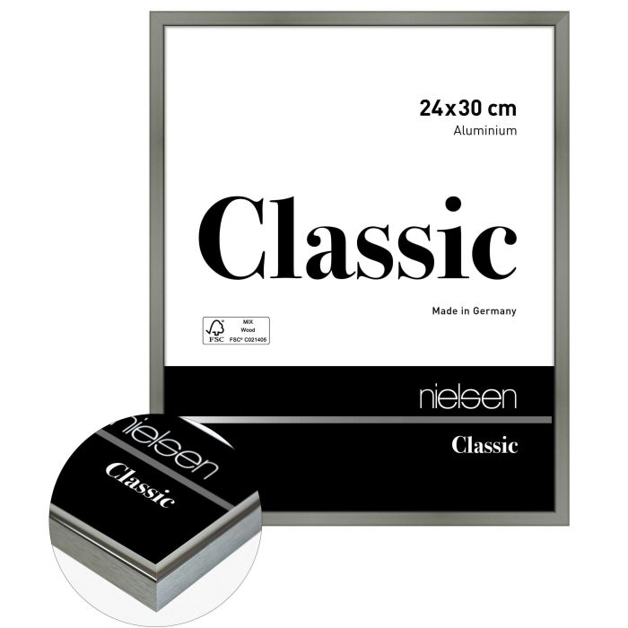 Aluminium Bilderrahmen Classic, 24 x 30 cm, Grau, matt, Glas
