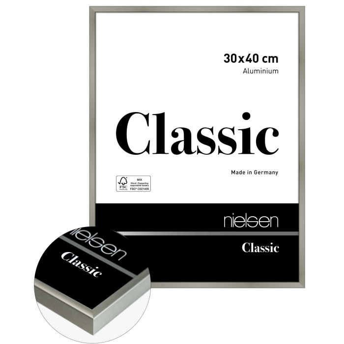 Aluminium Bilderrahmen Classic, 30 x 40 cm, Hellgrau, matt, Glas