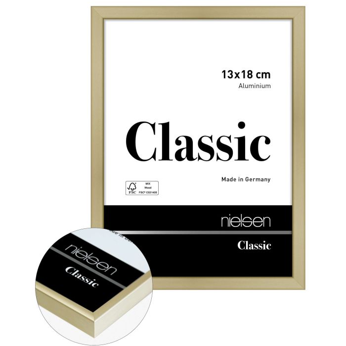 Aluminium Bilderrahmen Classic, 13 x 18 cm, Gold, matt, Glas