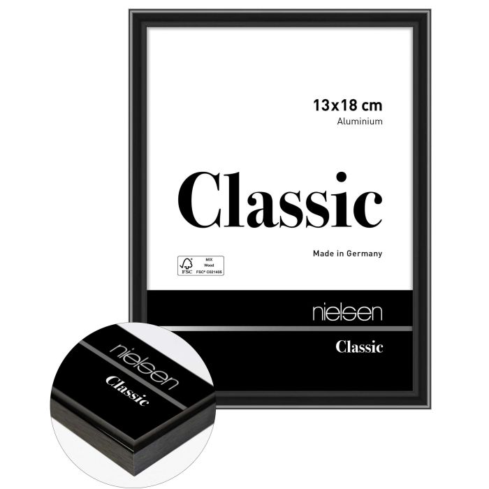 Aluminium Bilderrahmen Classic, 13 x 18 cm, Schwarz, glänzend, Glas