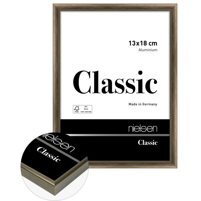 Aluminium Bilderrahmen Classic, 13 x 18 cm, Braun, gebürstet, Glas