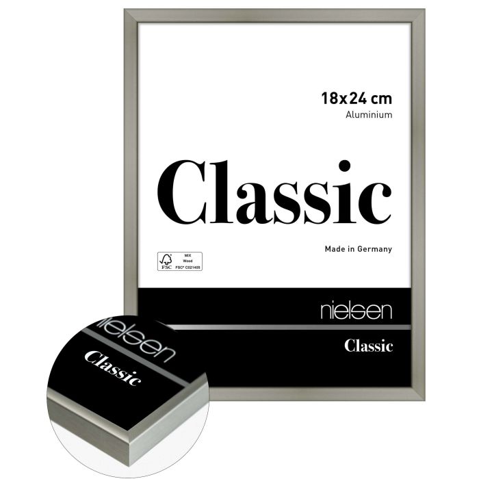 Aluminium Bilderrahmen Classic, 18 x 24 cm, Hellgrau, matt, Glas