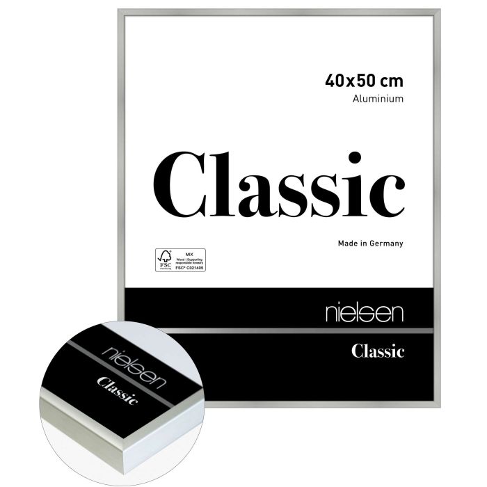 Aluminium Bilderrahmen Classic, 40 x 50 cm, Silber, matt, Glas