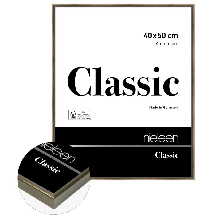 Aluminium Bilderrahmen Classic, 40 x 50 cm, Braun, gebürstet, Glas