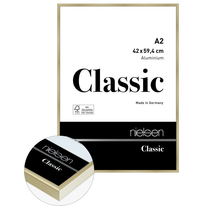 Aluminium Bilderrahmen Classic, 42 x 59,4 cm (A2), Gold, matt, Glas